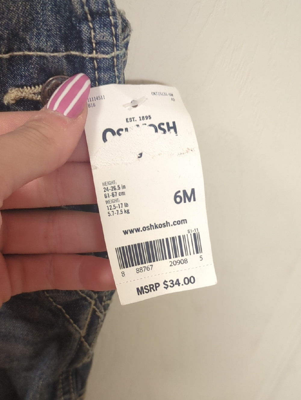 6m OshKosh Denim Overalls in  Blue Denim 100% Cotton New - Picture 5 of 5
